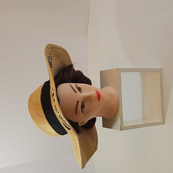 C.C Exclusive Fashionable Sunhat paper straw Good Vibes black embroidery design - Picture 16 of 17